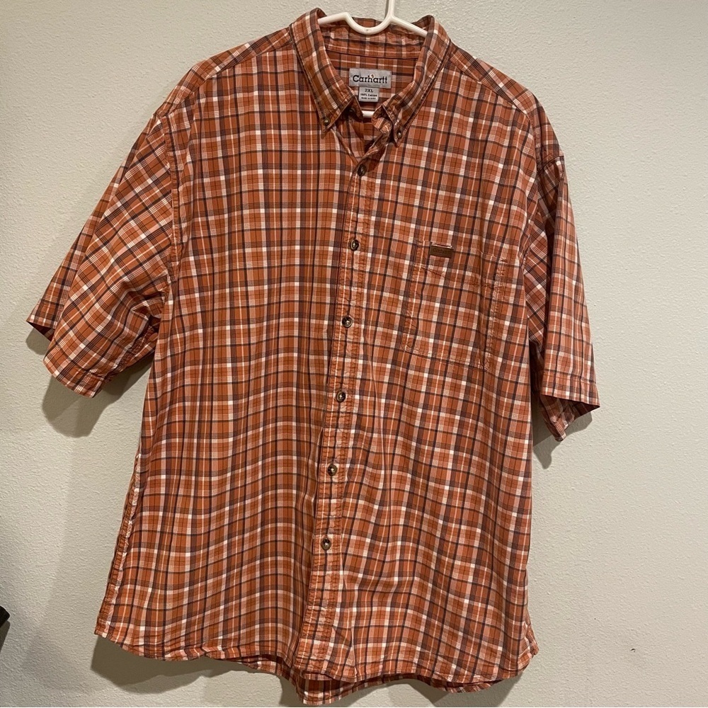 Men’s Carhartt short sleeve button down plaid shirt. Size 2XL
